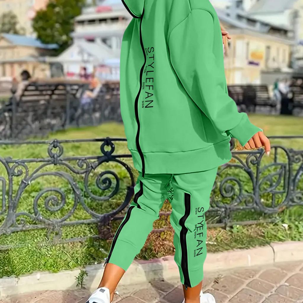 Женский комплект из двух предметов с длинными рукавами, длинными брюками и капюшоном на молнии