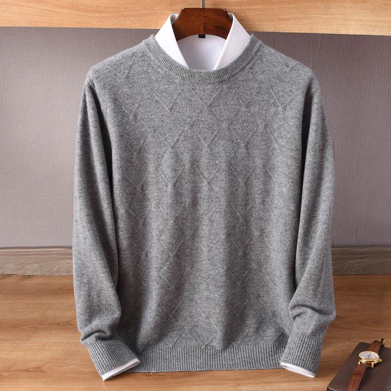 Мужской кашемировый свитер - Коллекция Осень/Зима: Круглый вырез, Свободный крой, Однотонный, Трикотажный пуловер в стиле business casual