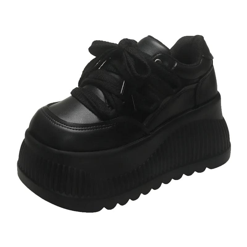 Модные женские кроссовки на платформе 8 см, повседневные легкие уличные туфли на шнуровке, белые, черные, дышащие модные спортивные туфли для женщин