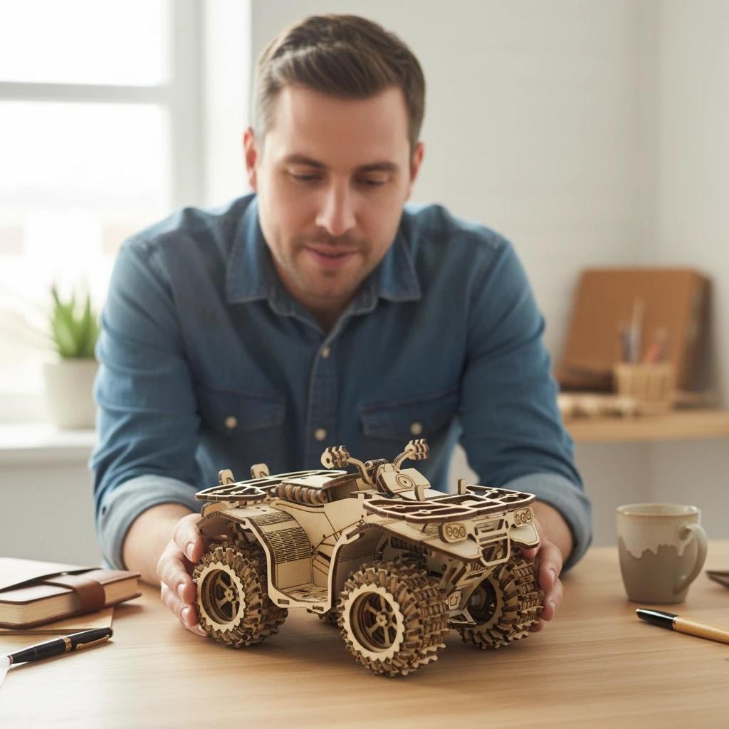 OUZEY DIY Песочный пляжный автомобиль 3D деревянная головоломка - Набор для сборки модели с лазерной резкой, Креативная игрушка-конструктор для детей