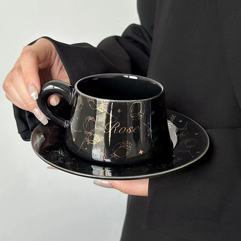 Rose Women'S Ceramic Cup Wind Light Luxury Elegant Flower Coffee Cup Saucer Set Afternoon Tea Latte Cup
