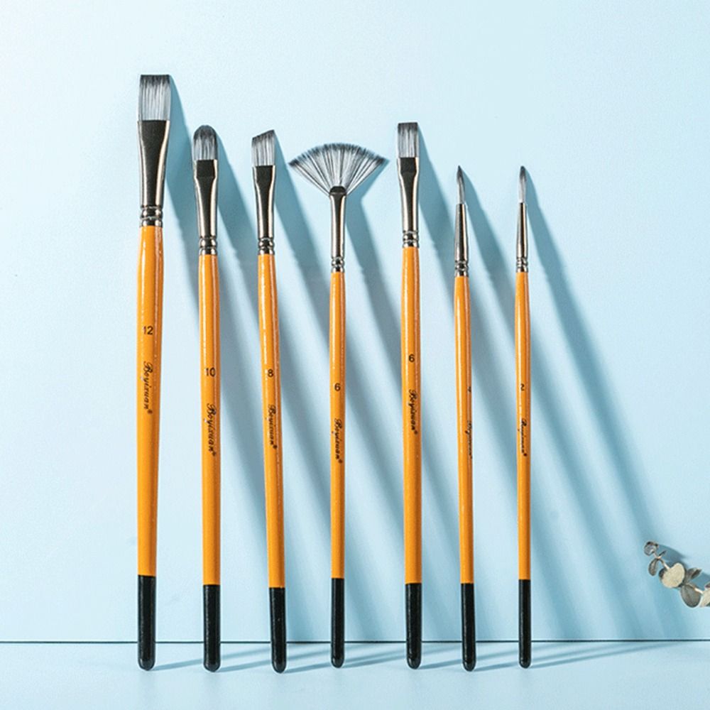 Wooden Handle Acrylic Oil Brushes Round Head Art Paint Brushes 6pcs/set Art Supplies Artist