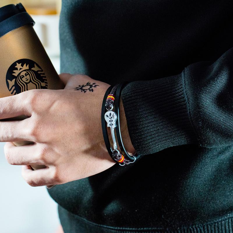 RUI RUI YU Мужской модный кожаный многослойный тканый браслет в форме гитары