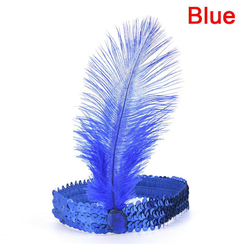 Feather Flapper Sequin Charleston Dress Costume Women Solid Multicolor Hairband