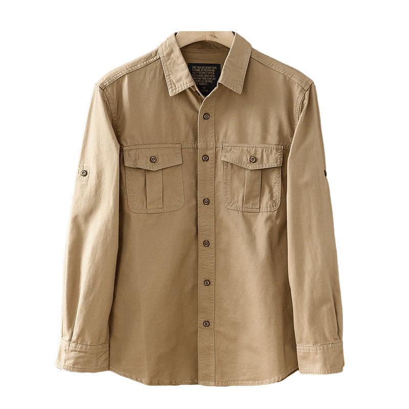 Однотонная рубашка с длинными рукавами, мужская рабочая куртка, весенне-осенняя модная свободная повседневная рубашка, мужская осенняя повседневная куртка