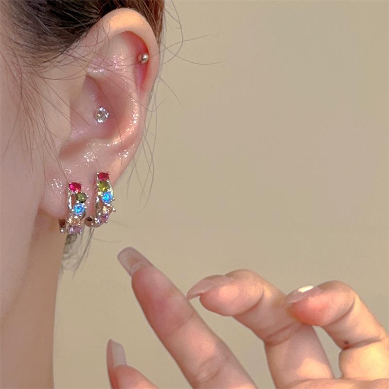 Luxury Colorful Crystal Rhinestone Earrings Female Fashion Copper Round Hoop Earrings For Women Girls Trendy Jewelry Bijoux Gift