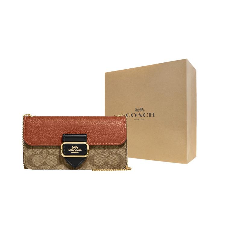 New COACH Morgan Cow Leather Small Square Bag Handheld Shoulder Bag Crossbody Bag Small Size Women's Khaki And Brown CF475-IME7V