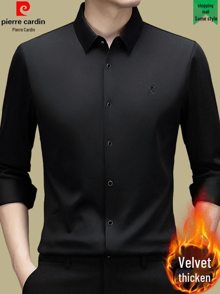 Мужская рубашка Pierre Cardin с длинным рукавом из шелка-тусса (mulberry silk) - Не требует глажки, С начесом, Высококачественный business casual для осени/зимы
