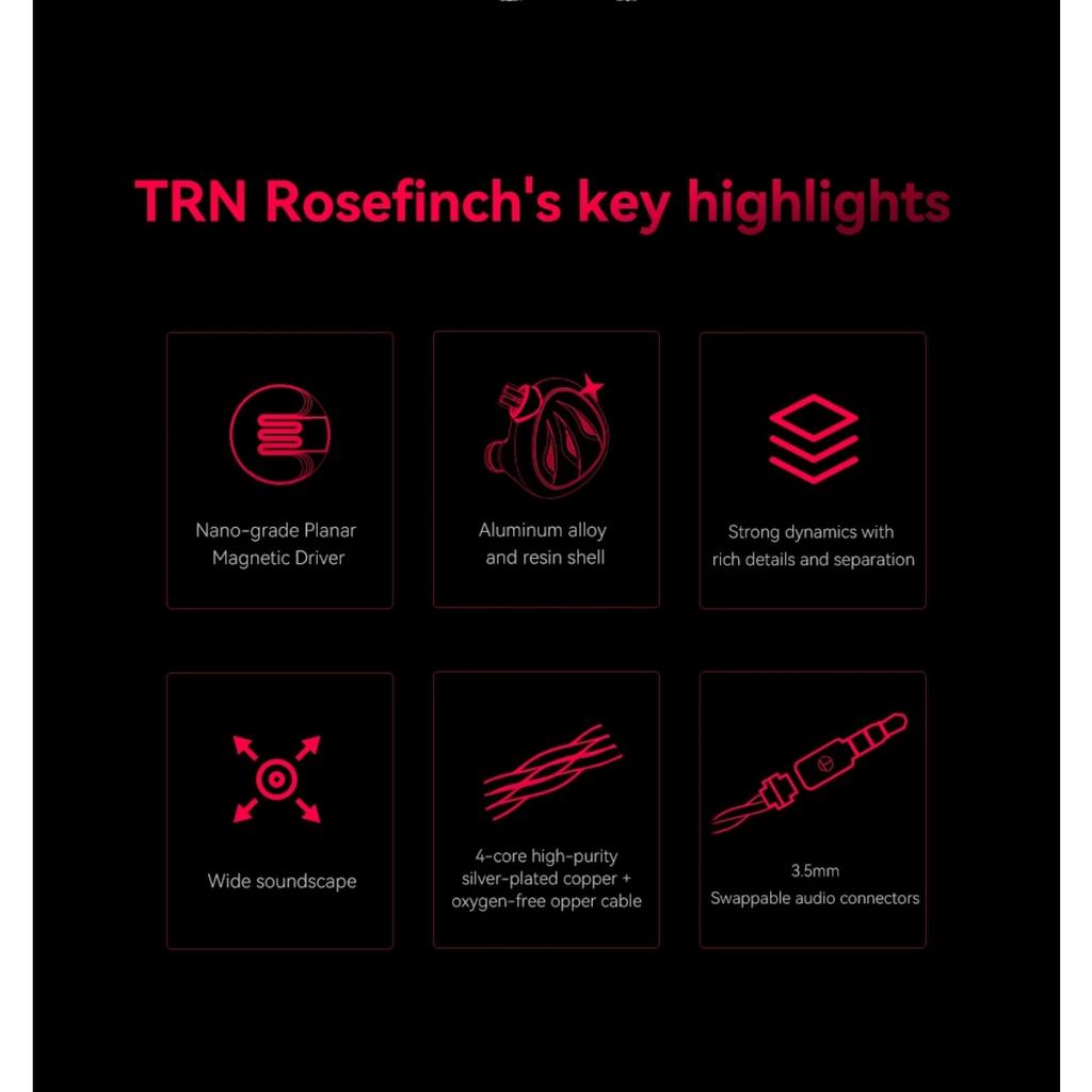 TRN Rosefinch 12 мм плоский драйвер внутриканальные мониторы наушники металлический шум бегущий HIFI бас наушники гарнитура с шумоподавлением