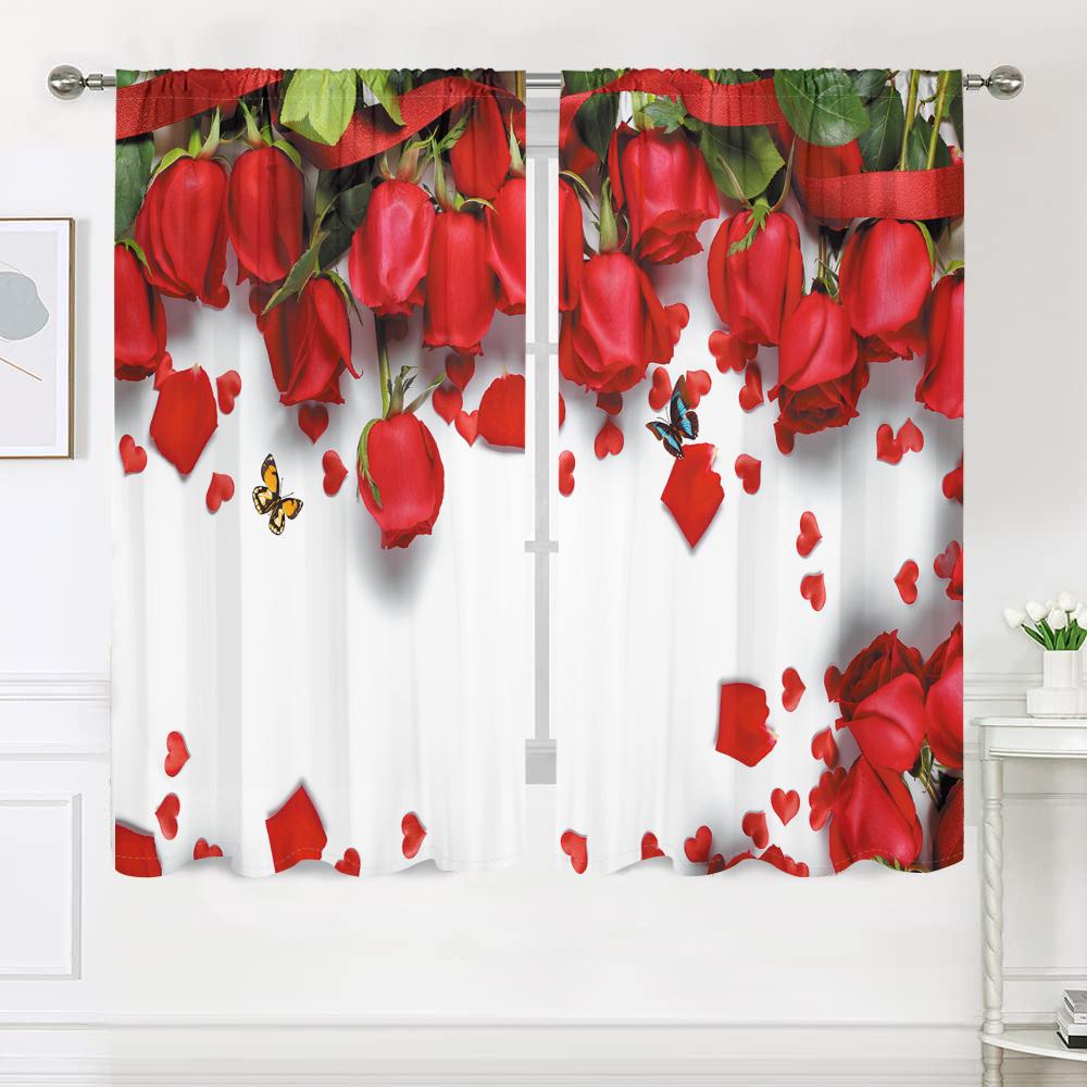 2 шт., шторы с красными розами -30% затемнения - подходят для гостиной, спальни, украшения дома на День святого Валентина