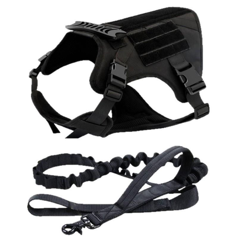 Tactical Dog Harness Vest With Reflective Stripes Outdoor Walking Running Hiking Nylon Pet Chest In Black Sizes