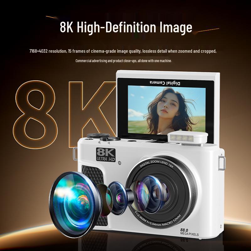 8K Mirrorless Digital Camera with Flip Screen and WiFi for Students and Group Photos