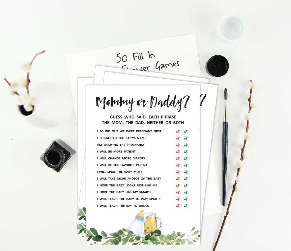 Inkdotpot Кто сказал это игра мама или папа 50 листов веселая игра для детского душа Приветствия гендерно-нейтральная вечеринка-8443