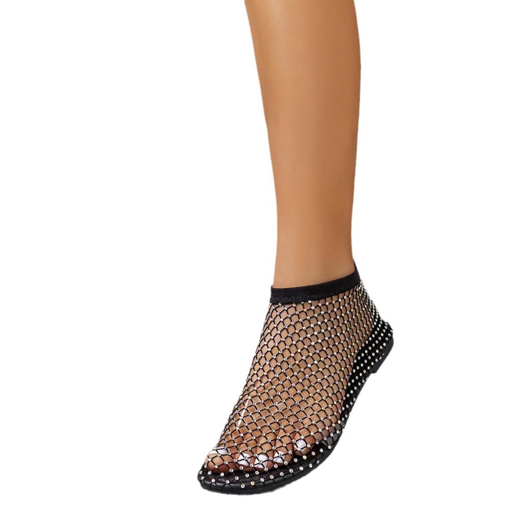 Women's Summer Ankle Boots Rhinestone Cutout Breathable Booties Low Heel Round Toe