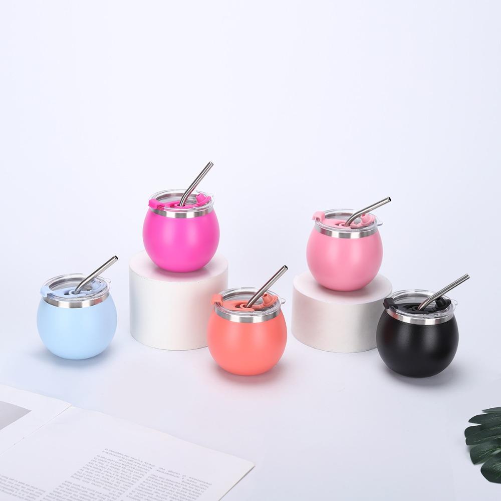 Мини-кружка для мате с двойными стенками (Аргентина) с соломинкой и крышкой, из нержавеющей стали, портативная, в форме яйца, 5 унций, стакан-термос, для улицы