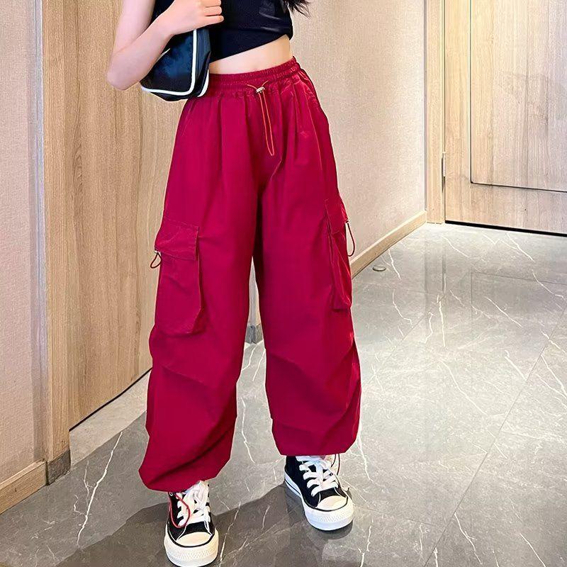 Girls' Autumn/Winter Velvet Cargo Sweatpants with Big Pockets - Trendy and Warm Style