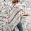 Women's Autumn and Winter Large Size V-neck Casual Cape Colorful Striped Tassel Knitted Shawl Sweater Jacket 7 Colors