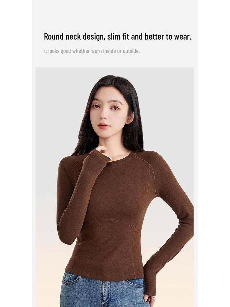 Women's Merino Wool Velvet Bottoming Shirt - Antibacterial Autumn Top