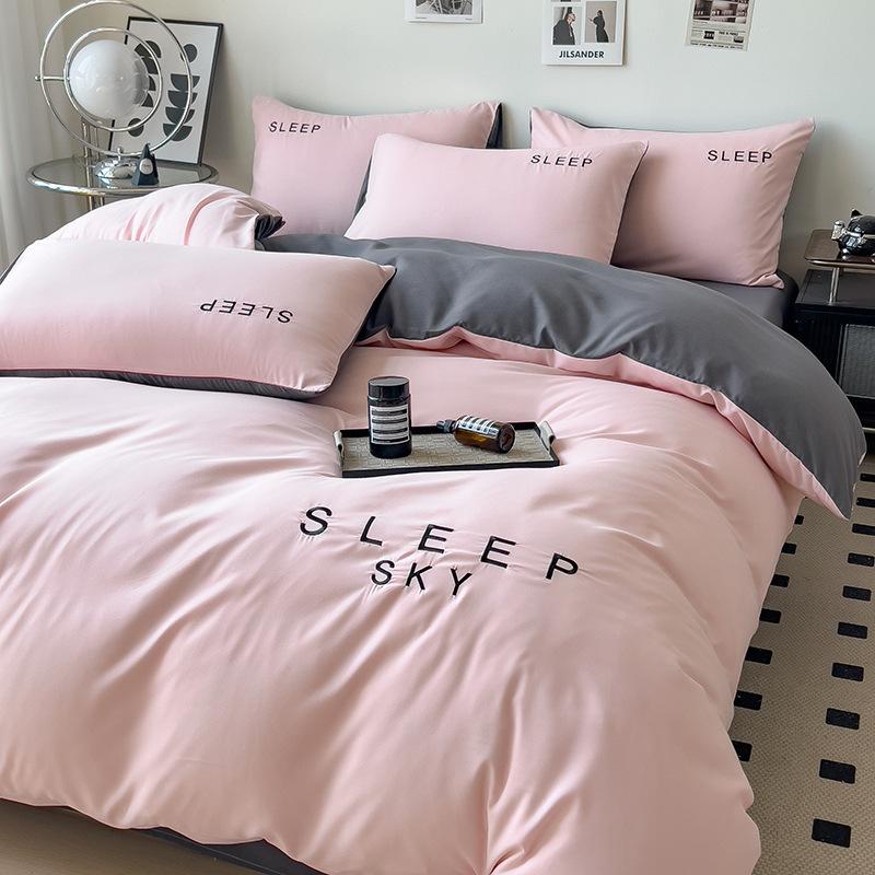 Bedding Four-piece Set Full Queen Size Printed Skin-friendly Water Wash Sheets Quilt Cover Pillowcase Set