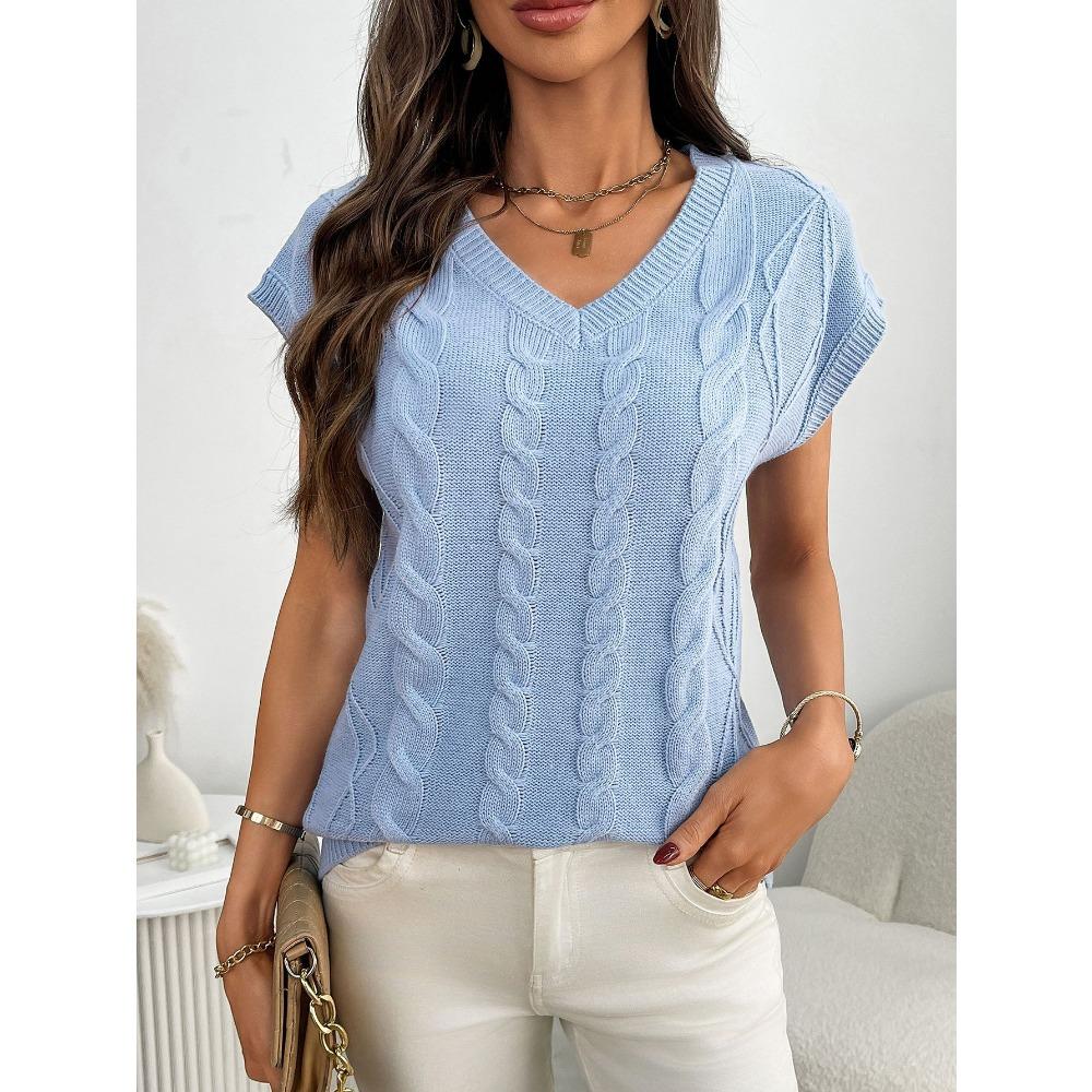 Летний новый свободный свитер без рукавов с V-образным вырезом и витым цветочным узором для женщин