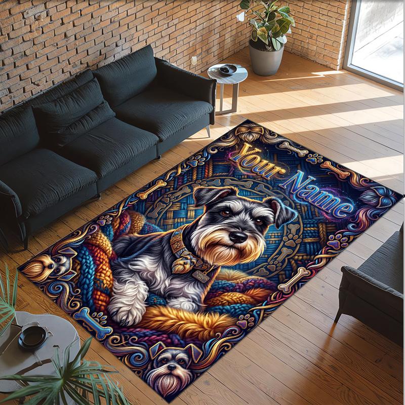 Dog Theme Crystal Velvet Rug Personalized Custom Name Text Soft Floor Mat Home Decor
