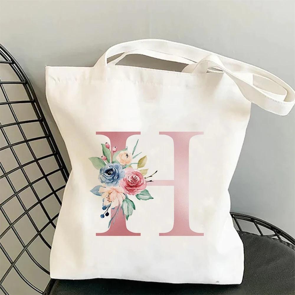 26 Letter Printed Canvas Bag Handbag Large Capacity Fashion Student Shoulder Bag Women