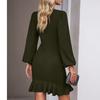 Women Bubble Sleeve Dress Solid Color Fishtail Party Dresses