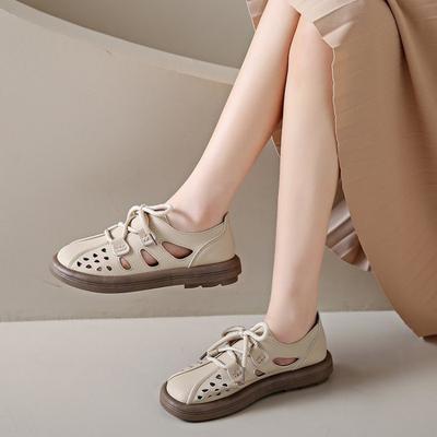 Женская обувь из натуральной кожи, летняя нескользящая обувь для мам, женская обувь на плоской подошве, модные повседневные сандалии для женщин, дизайнерская обувь для ходьбы