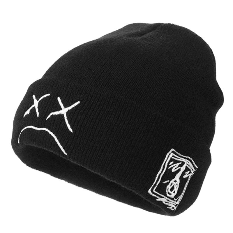 Простая забавная грустная рожица Теплые уши для защиты Вязаная шапка Индивидуальность Уличный тренд Универсальная для мужчин женщин