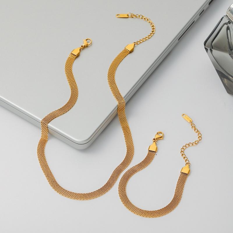 18K Gold Plated High End Stainless Steel Mesh Band Watch Strap Statement Trendy Minimalist Water Proof Choker Necklace Bracelet