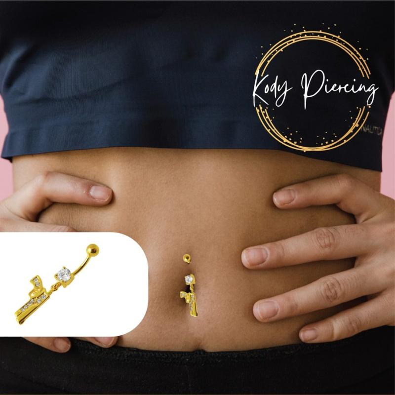 KODY PIERCING Navel Jewelry Colt Pistol Gold Plated Inlaid with Zirconium 10mm