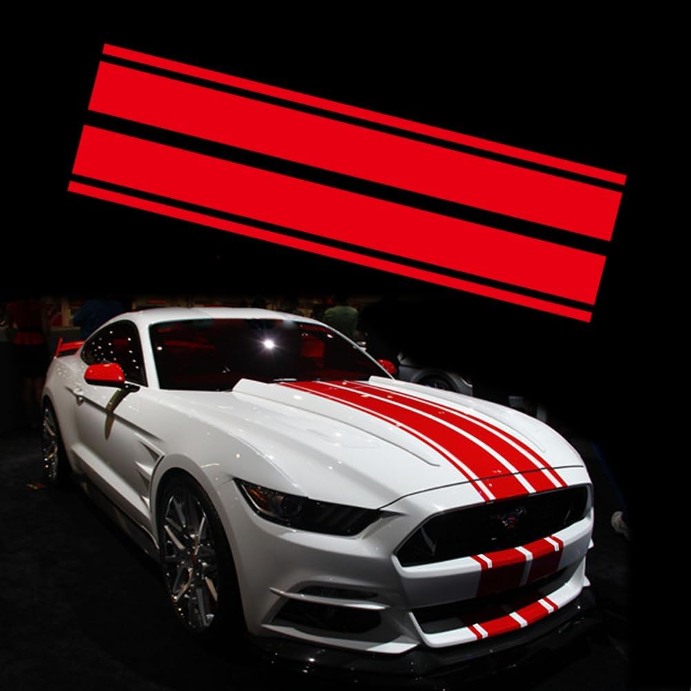 Car Hood Stripe Sticker Universal Auto Racing Stripes Body Side Decal Vinyl Stripe Sticker Accessories Modified Decoration For Car Vehicles (Red, 63