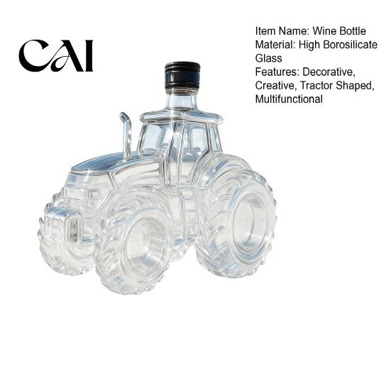 Alcohol Storage With Airtight Seal Tractor Shaped Whiskey Glass Decanter, 300ML Wine Bottle with Lid, Clear Flask Novelty for Spirits, Unique Barware