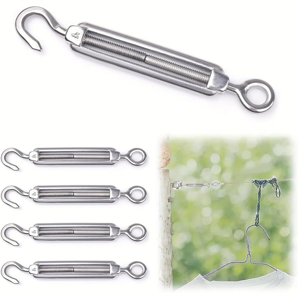 5PCS Stainless Steel 304 OC Type Turnbuckle Hook And Hook CC Type Wire Rope Tension Heavy Duty For Sun Shade Sail Cable Railing