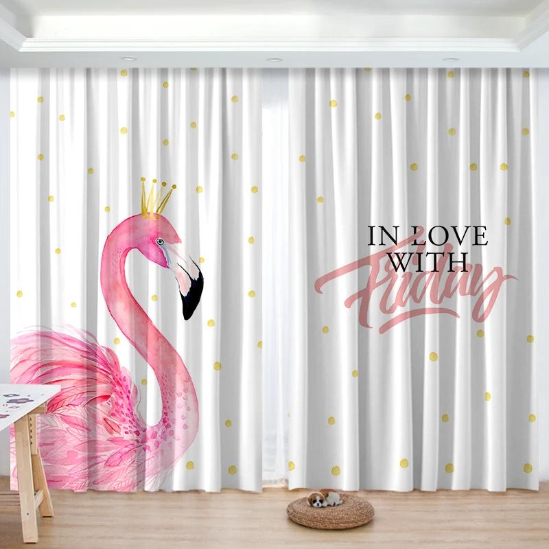 Nordic Ins Simple Flamingo Green Plant Living Room High Blackout Curtain Princess Chdren's Room Эркерное окно 2 шт. Затенение