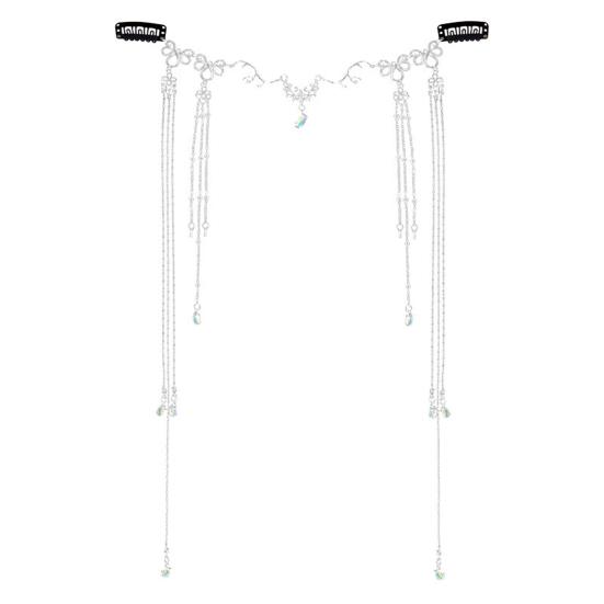 Waterdrop Long Tassel Pendant Forehead Chain Rhinestone Handmade Retro Head Chain Hair Accessories