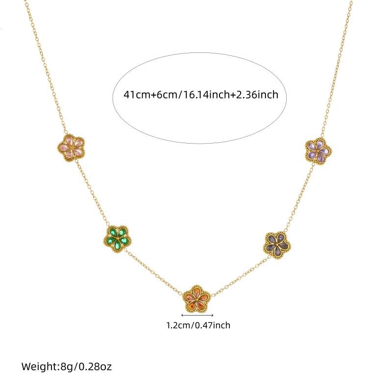 Gold Plated Stainless Steel Multicolor Flower Crystal Jewelry Set (necklace + Earrings) for Women