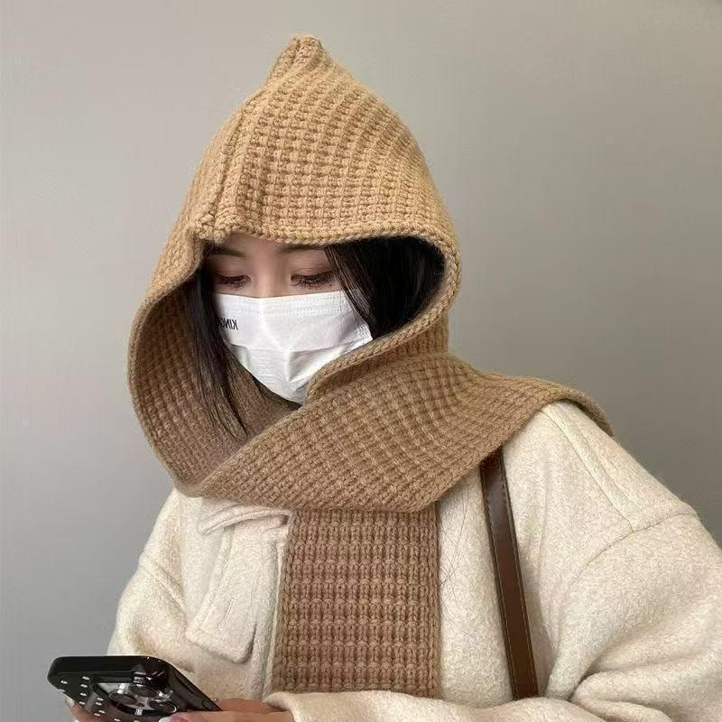 Шаль с капюшоном, шапка-шарф, интегрированный теплый трикотажный кейп двойного назначения для осени и зимы, универсальная модная шапка