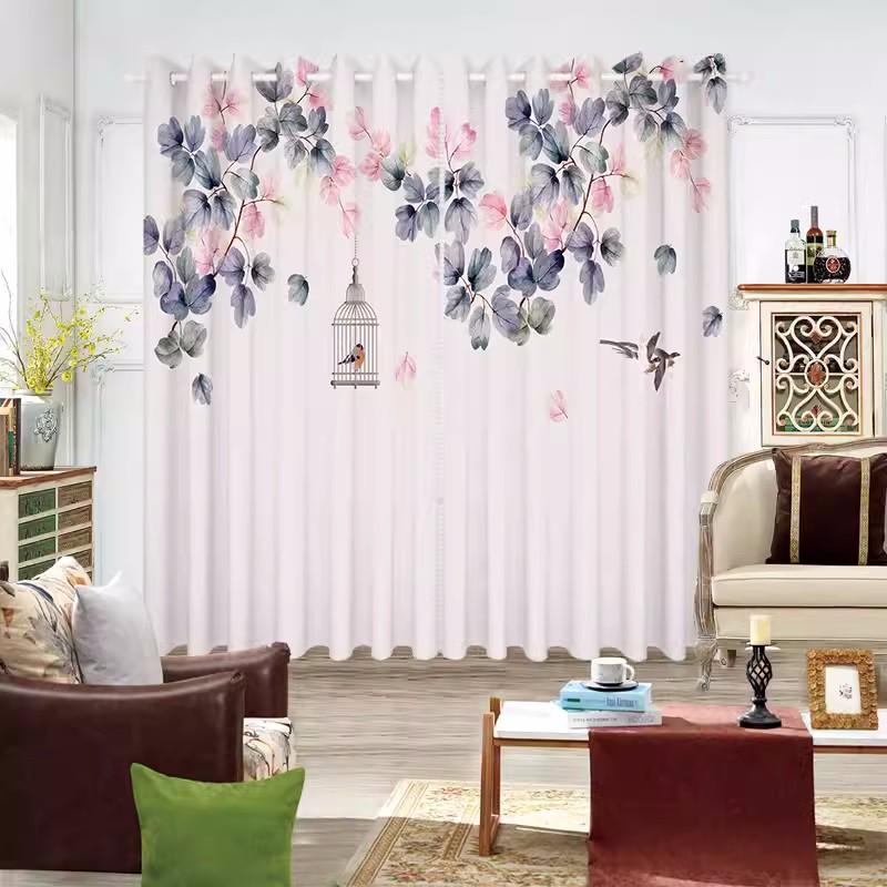 2-панельная китайская занавеска с рисунком дерева, луны, цветов, бабочек, птиц, занавеска для спальни, гостиной, окна от пола до потолка
