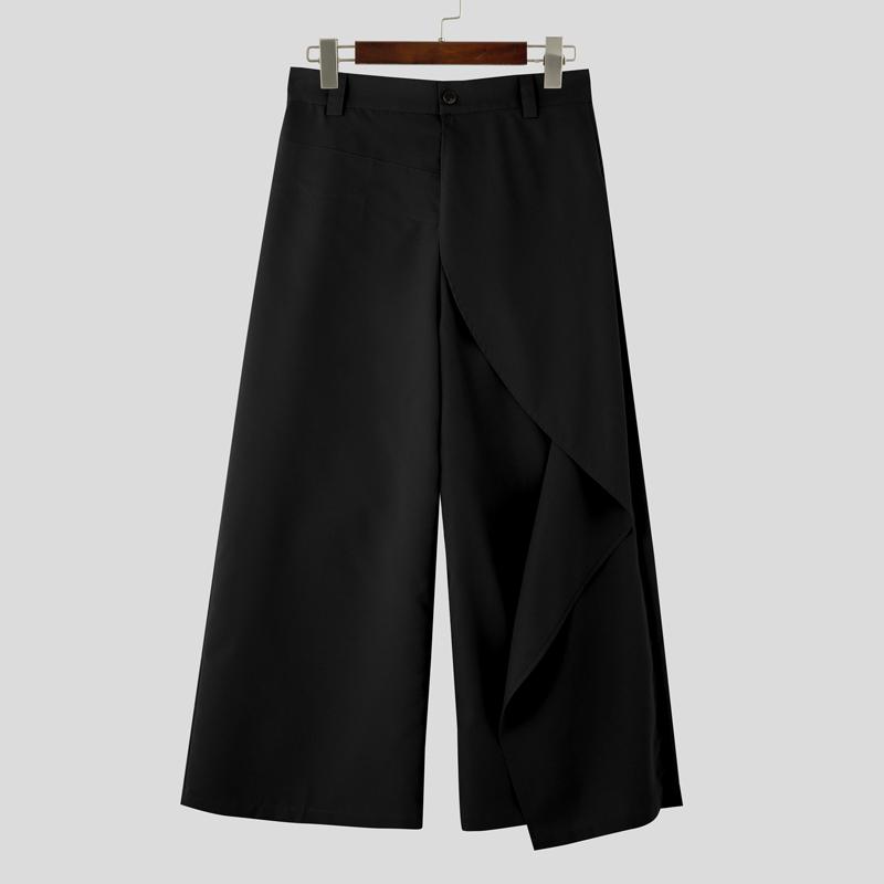 INCERUN Мужские повседневные брюки с застежкой-молнией и высокой талией, нестандартные длинные брюки