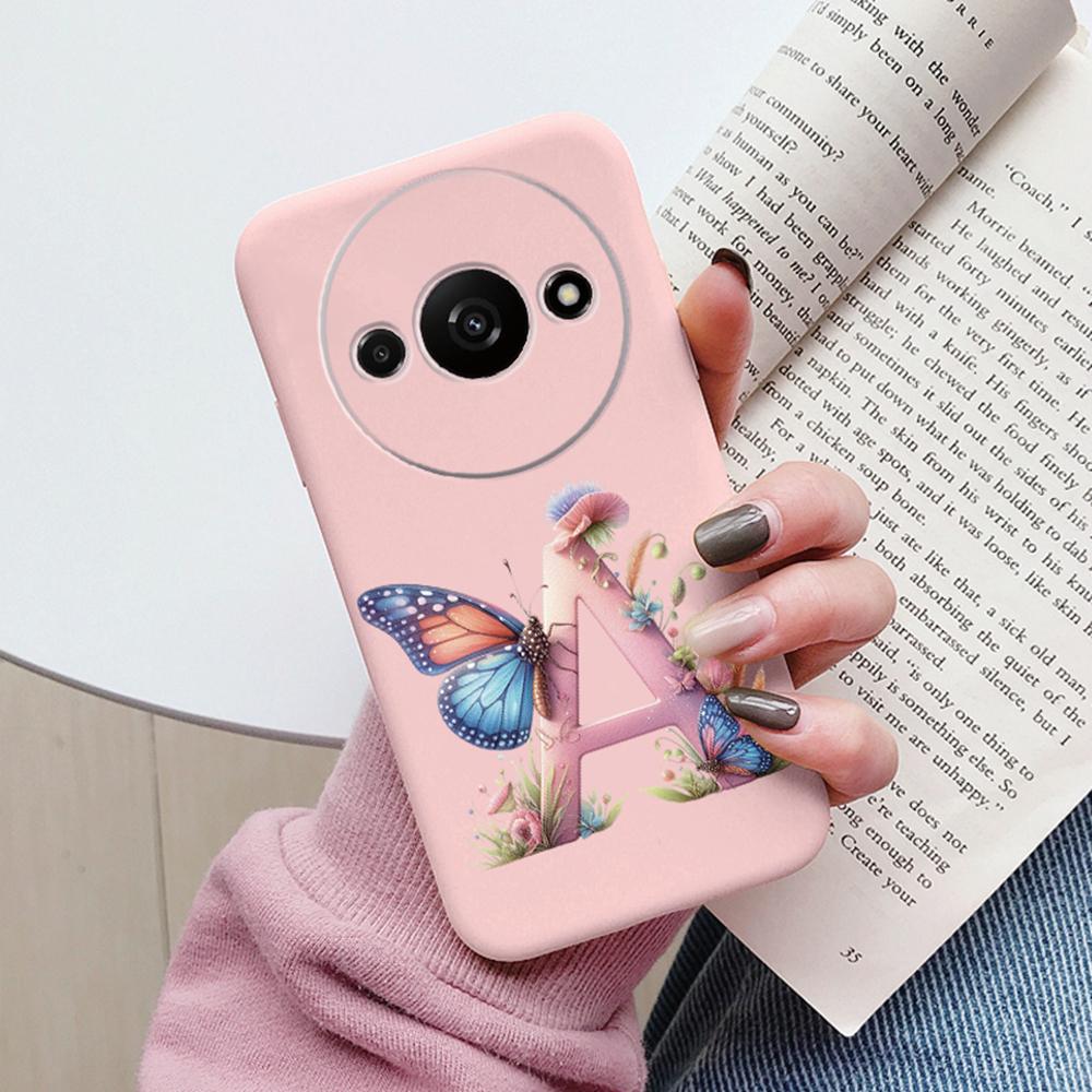 Phone Case For Xiaomi Redmi A3 4G A3x Pink Letter Flower Butterfly Shockproof Soft Silicone Cover Camera Protection TPU Fundas