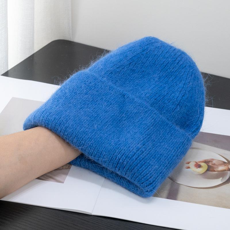 Корейская шапка с капюшоном из меха кролика карамельного цвета для женщин, теплая вязаная шапка, симпатичная корейская японская холодная шапка, вирусный тренд в Instagram