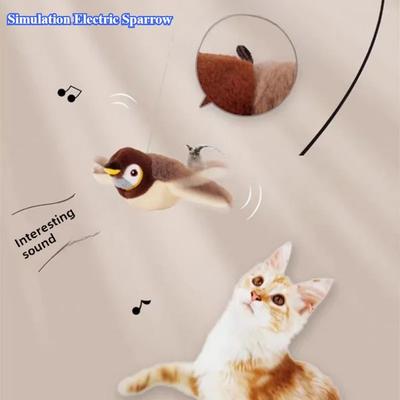 Новая интерактивная игрушка для кошек, перезаряжаемая игрушка-птица для кошек, чирикающая машущая птица (Не летит) Может добавить плюшевые игрушки с кошачьей лапой, активируемые прикосновением