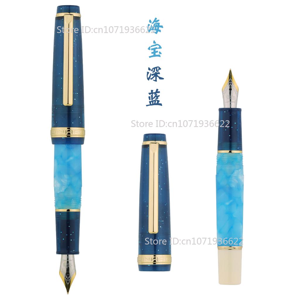 Jinhao 82 MINI Лимитированная перьевая ручка Индивидуальная Сакура Павлин Синий Акрил EF/F/M/Изогнутое перо Золотая отделка и конвертер Пишущая ручка