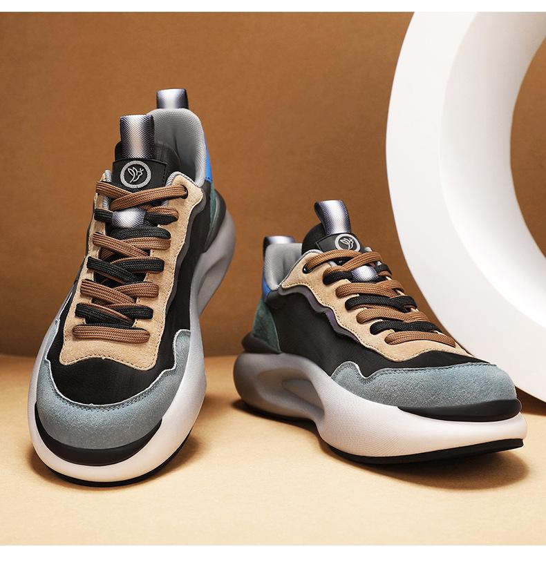 Мужские дышащие кожаные модные кроссовки класса люкс - Универсальные, на толстой подошве, увеличивающие рост папины кроссовки для осени и зимы