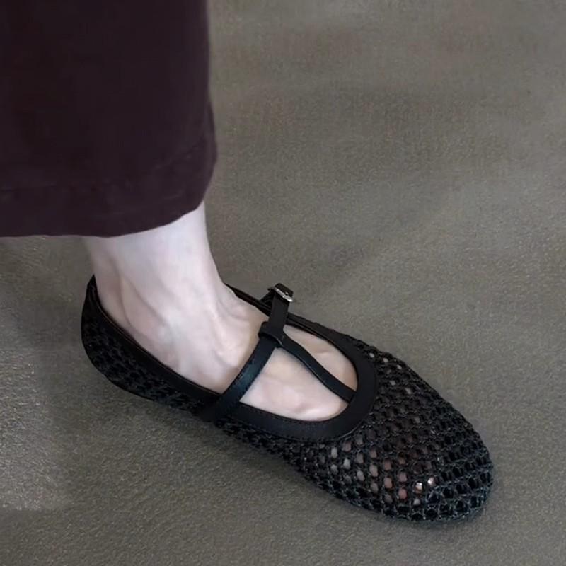 Версия из овчины~ Французские ретро плетеные туфли Мэри Джейн с Т-образной пряжкой, женственные, с круглым носком, на плоской подошве, с открытым верхом, одинарные туфли