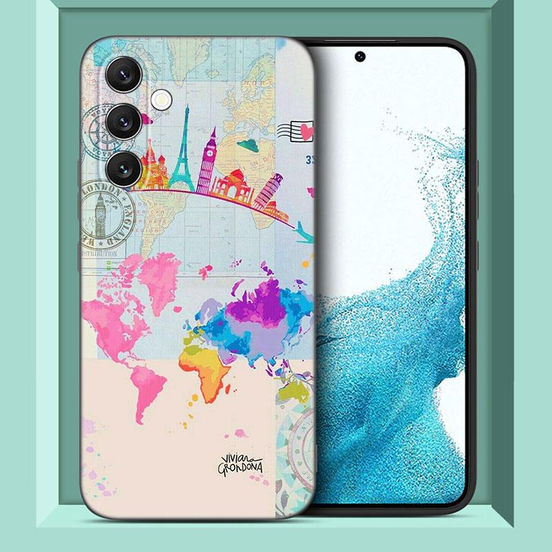 Чехол для телефона с картой мира для путешествий для Samsung A13 A22 A24 A32 A23 A25 A34 A35 A52S A53 A54 A55 A73 5G A12 A14 A15 A31 A33 A50 A51 A72