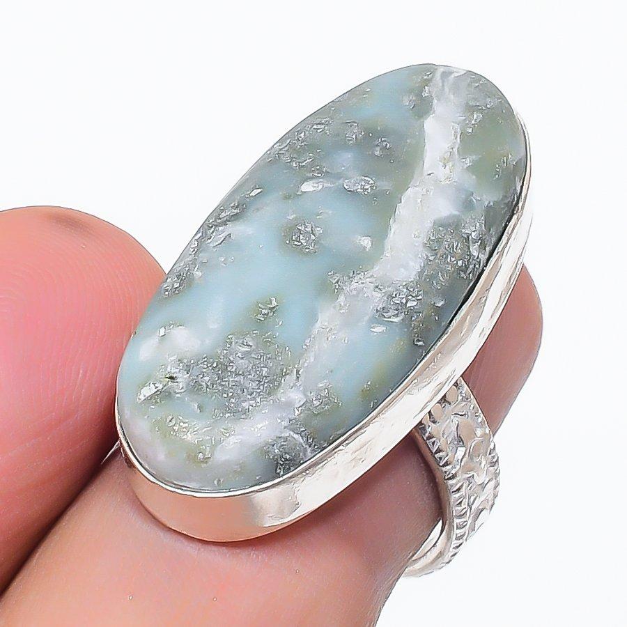 Natural Larimar Gemstone Handmade 925 Sterling Silver Jewelry Ring Size 6.5 f1T74