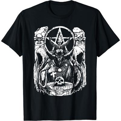 YLFBDD Сатанинский Дьявол с Черепом Оккультный 666 Козел Пентаграмма Бафомет Футболка Новинка Футболка