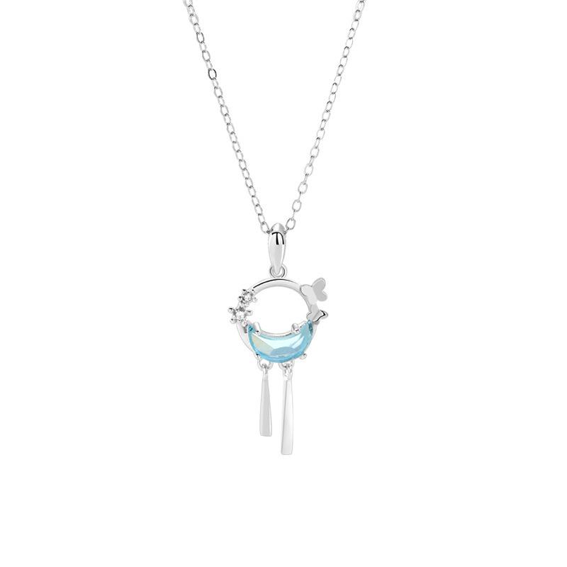 Women's Starry River Butterfly Tassel Necklace: S925 Sterling Silver with Star, Moon, and Zircon Accents